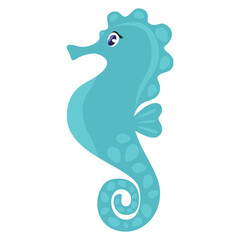 Cute cartoon underwater seahorse character. Vector illustration isolated on a white background for printing on fabric, paper, for greeting cards and the design of themed children's parties.