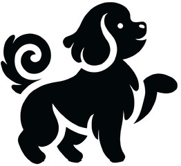Charming black silhouette of a curly-haired dog with a whimsical design and friendly demeanor