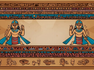 Animated illustration border vector art in Inca Maya style with empty copy space design.