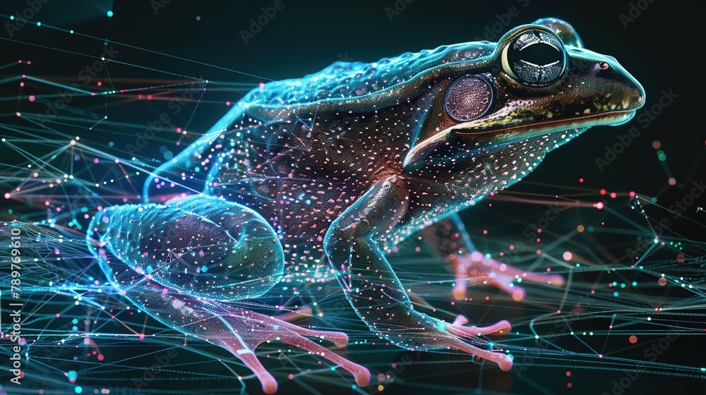 Wall mural big data visualization. a digital frog in flow information. information aesthetic design. generative