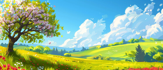 Fototapeta na wymiar Spring landscape with blue sky 