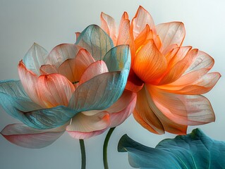 thin lotus leaf , in the style of patternbased painting, orange and green, whimsical interpretation - obrazy, fototapety, plakaty