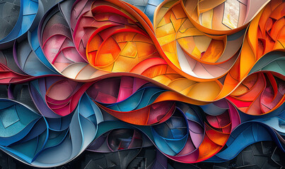 Closeup of the dimensionhopping street art reveals a kaleidoscope of colors and shapes, as the vibrant murals defy the boundaries of space and time, inviting passersby to glimpse into alternate realit - obrazy, fototapety, plakaty
