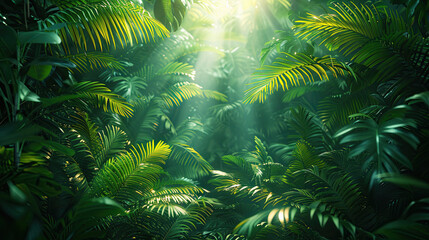 Closeup of the neonlit rainforest reveals the intricate interplay of light and shadow, as the citys glow pierces through the dense foliage, casting an otherworldly glow upon the verdant landscape
