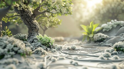 Cute Lovely 3D Rendered Doodle Style Environment Wallpaper Background - obrazy, fototapety, plakaty