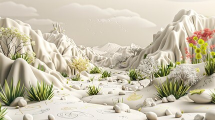 Cute Lovely 3D Rendered Doodle Style Environment Wallpaper Background - obrazy, fototapety, plakaty