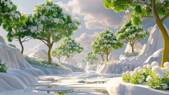 Cute Lovely 3D Rendered Doodle Style Environment Wallpaper Background