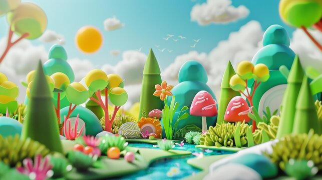 Cute Lovely 3D Rendered Doodle Style Environment Wallpaper Background