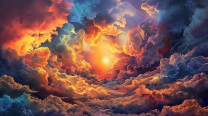 color photo of a breathtaking sky filled with majestic clouds, their voluminous presence and dynamic shapes adding depth and drama to the vast expanse above,  - obrazy, fototapety, plakaty