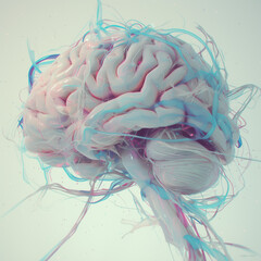 3D Illustration of human brain nerve tracts based on magnetic resonance imaging (MRI) data. Ai generated image - obrazy, fototapety, plakaty