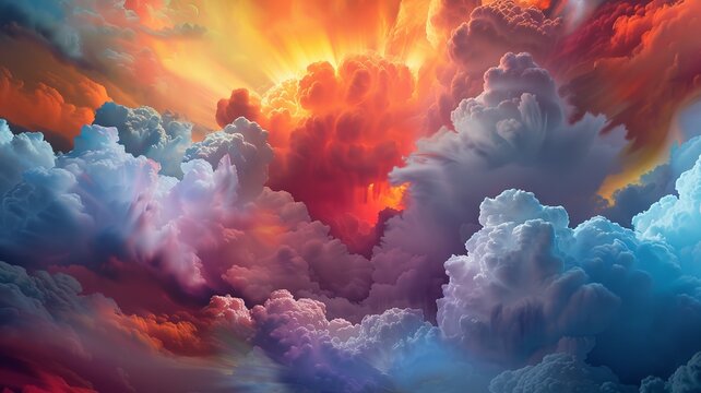 color photo of a breathtaking sky filled with majestic clouds, their voluminous presence and dynamic shapes adding depth and drama to the vast expanse above