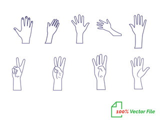 Hand different style vector line art. hands icon minimalist illustration design template. hands line art vector illustration. Best outline design. hand-drawn cartoon fridges Vector illustration.