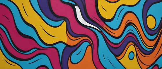 Fototapeta premium Graffiti wall abstract colorful background. Artist pop art panorama background backdrop