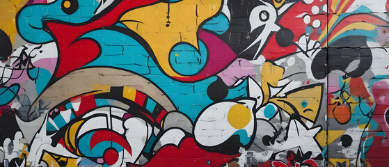 Obraz premium Graffiti wall abstract colorful background. Artist pop art panorama background backdrop