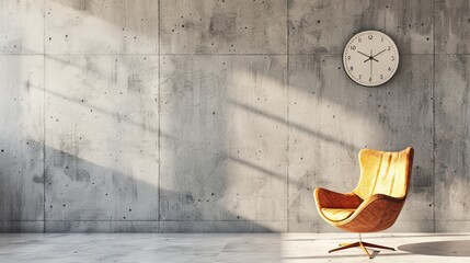 Bare concrete wall with a solitary mid-century modern clock
