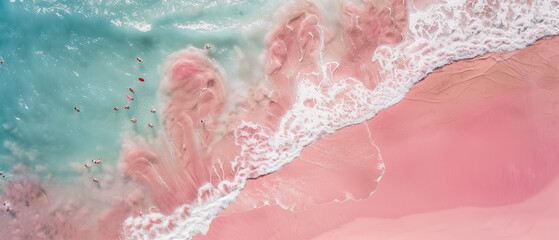 Beach with pink sand top view - obrazy, fototapety, plakaty