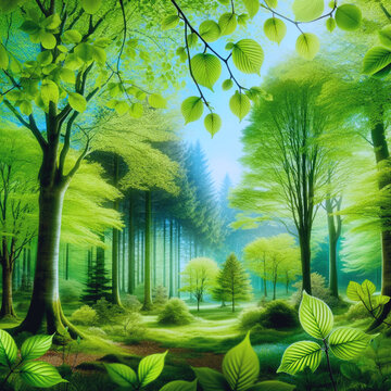 Sunlit Forest Glade with Fresh Spring Foliage