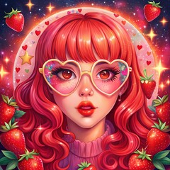 GIRLS with pink sunglass and strawberry in love