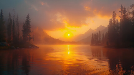 sunset on the lake in Banff National Park