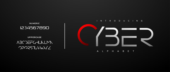 Cyber creative simple modern urban alphabet font. Digital abstract futuristic, logo, music, sport, minimal technology typography. Simple numeric vector illustration
