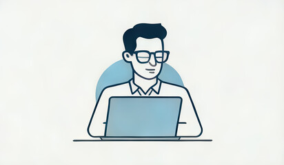 a illustration businessman with laptop, person with laptop, person working on laptop, person working on computer, ai, vector design person with laptop