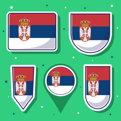 Flat cartoon vector illustration of Serbia national flag with many shapes inside