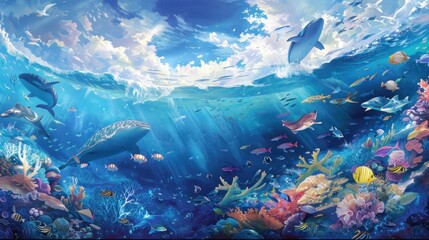World Ocean art illustration - obrazy, fototapety, plakaty