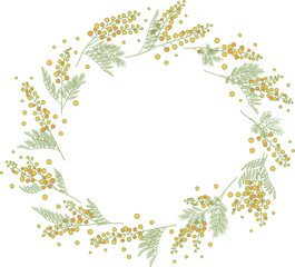ミモザの装飾枠のカラーイラスト