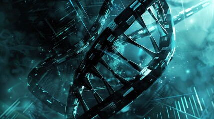 DNA digital, sequence, code structure with glow. Science concept and nano technology background. AI generated