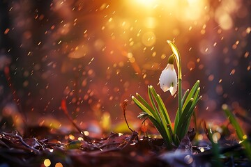 Spring colorful background with flower - plant. Beautiful nature in springtime. Snowdrop (Galanthus nivalis). Spring colorful background with flower - plant. Beautiful nature in spring time. 