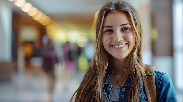 Portrait of a smiling female college student looking at the camera.