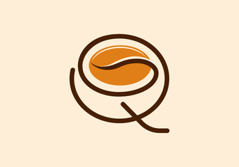 Letter Q Coffee Logo Template. Letter Q coffee shop icon, coffee brand, minimalist, modern letter Q coffee icon