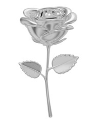 Silver metallic rose png flower, 3D illustration, transparent background