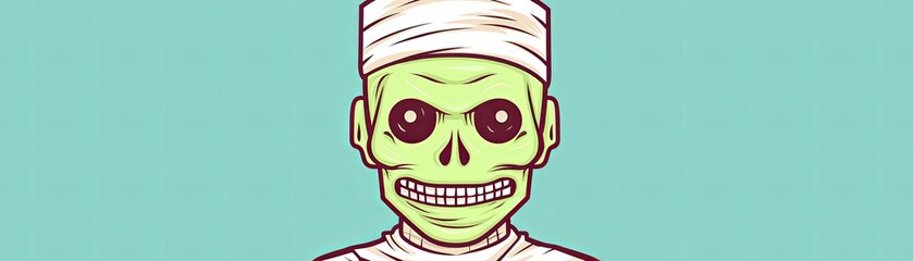 A cartoon illustration of a green zombie wearing bandages over his head and shoulders.
