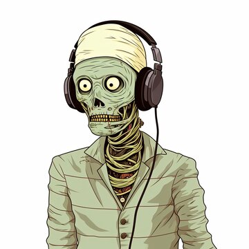 A cartoon zombie wearing headphones