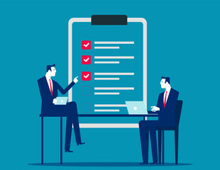 Business team fill out checklist. Todo list vector concept