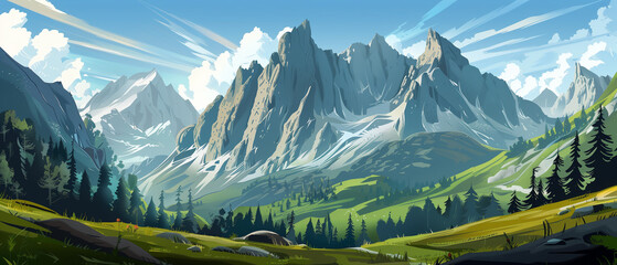 Mountains landscape with blue sky 