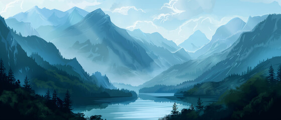 Mountains landscape with blue sky 