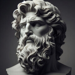 3D illustration of a Renaissance marble statue of Zeus, king of the gods, who was also the god of the sky and thunder, one of the Twelve Olympus in ancient Greek mythology. Statue of greek god.