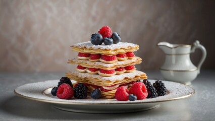 Mille-Feuille Tower Elegance: A Symphony of Delicate Layers and Fresh Flavors
