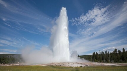 Geysers shoot hot water and steam into the air with great force. The geyser park, aesthetic landscape. Generative AI