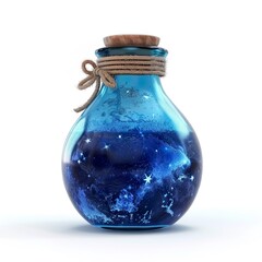 Glass bottle with curious contents on a white background.