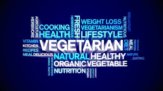Vegetarian animated word cloud;text design animation tag kinetic typography seamless loop.