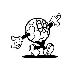 Earth mascot walking and whistling line art