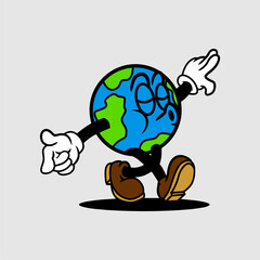 Earth mascot walking and whistling vector images