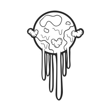 recommend clip art: Illustration of melting Earth with clouds line art