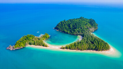 View of Kamtok island or Koh Kamtok in the Andaman Sea, blue waters of Ranong Province, Thailand,...