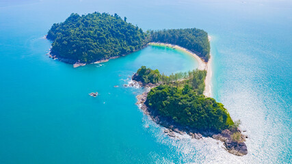 View of Kamtok island or Koh Kamtok in the Andaman Sea, blue waters of Ranong Province, Thailand, Asia