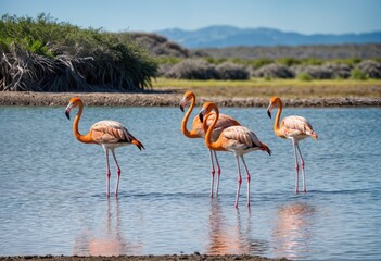 Flamboyant Flamingos Flocking in Lake