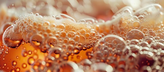 A glass containing a carbonated beverage with bubbles, providing a close-up view of the effervescence - obrazy, fototapety, plakaty